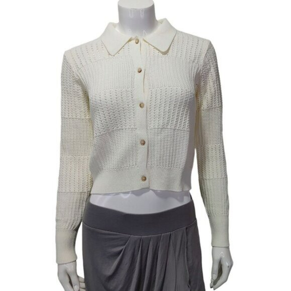 FRAME Shrunken Crochet Cardigan Ivory / Off White Women's Size Small - Picture 2 of 13